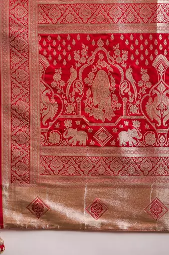Pink woven design zari satin banarasi saree