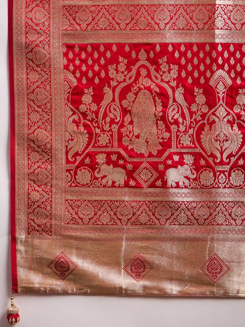 Pink woven design zari satin banarasi saree
