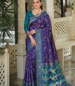 purple & teal blue pochampally soft saree for women | festive traditional wedding wear