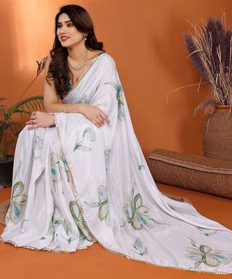 White floral printed saree 1