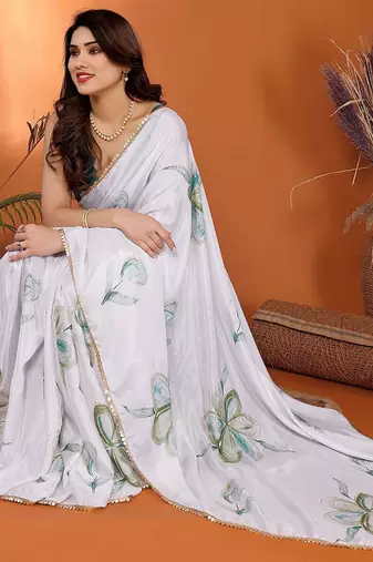 White floral printed saree