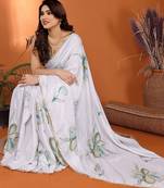White floral printed saree