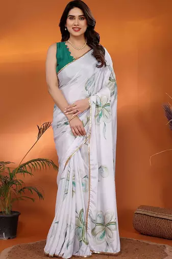 White floral printed saree