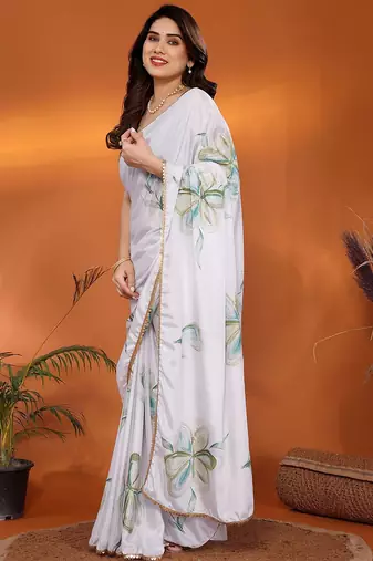 White floral printed saree