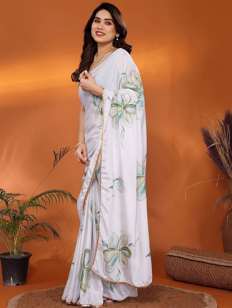 White floral printed saree