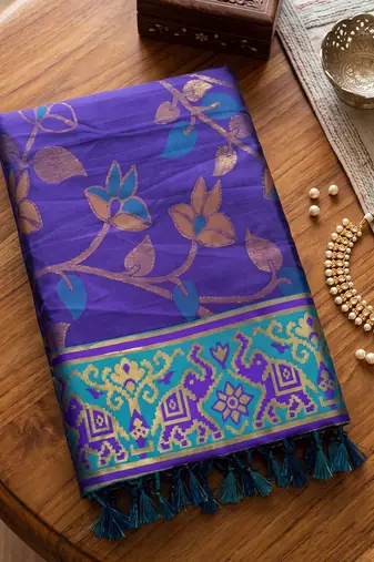 purple & teal blue pochampally soft saree for women | festive traditional wedding wear