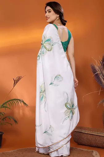 White floral printed saree
