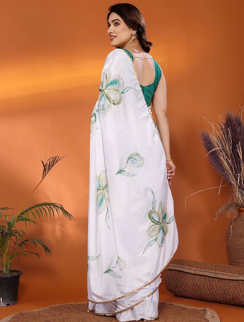 White floral printed saree