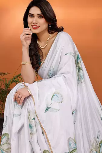 White floral printed saree