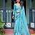 Blue floral printed  linen saree