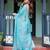 Blue floral printed  linen saree
