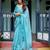 Blue floral printed  linen saree