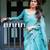 Blue floral printed  linen saree