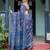 Blue floral printed  linen saree