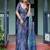 Blue floral printed  linen saree