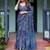 Blue floral printed  linen saree
