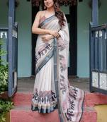 Blue women ethnic motifs printed  linen saree