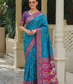 teal blue & purple pochampally soft saree for women | festive traditional party wear
