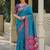 teal blue & purple pochampally soft saree for women | festive traditional party wear