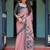 Pink ethnic motifs printed  linen saree
