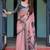 Pink ethnic motifs printed  linen saree