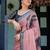 Pink ethnic motifs printed  linen saree