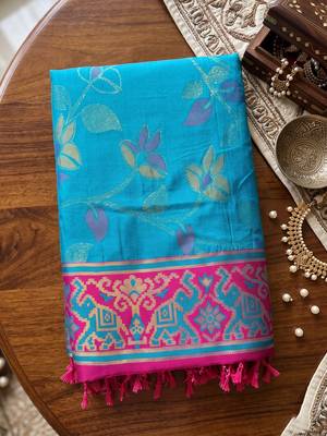 teal blue & purple pochampally soft saree for women | festive traditional party wear 4