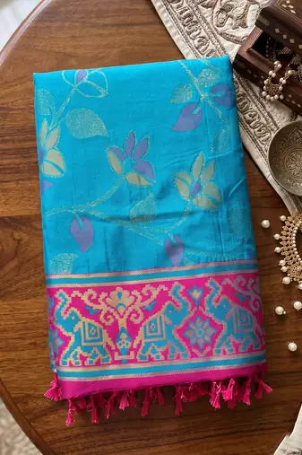 teal blue & purple pochampally soft saree for women | festive traditional party wear