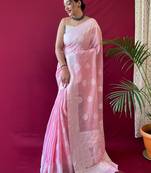 Pink woven design  linen kanjeevaram saree