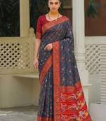 dark grey & maroon pochampally soft saree for women | festive traditional party wear