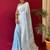 Blue floral woven  linen kanjeevaram saree