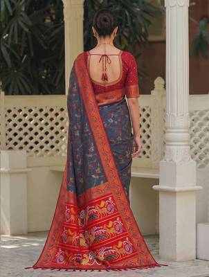 dark grey & maroon pochampally soft saree for women | festive traditional party wear 2