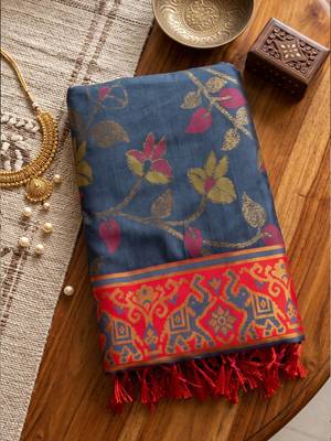 dark grey & maroon pochampally soft saree for women | festive traditional party wear 4