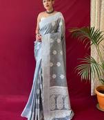 Grey woven design  linen kanjeevaram saree