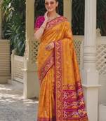 mustard & rani pink pochampally soft saree for women | festive wedding traditional wear