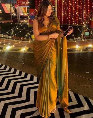 Olive embellished beads and stones tissue saree 2