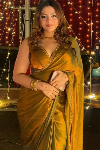 Olive embellished beads and stones tissue saree