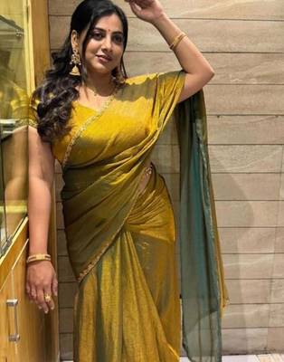 Olive embellished beads and stones tissue saree 4