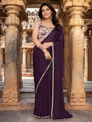 Purple mirror work embellished saree 1