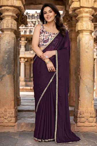 Purple mirror work embellished saree