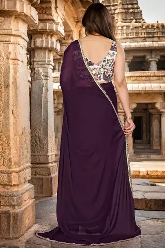Purple mirror work embellished saree