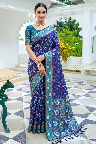 royal blue & teal blue pochampally soft saree for women | festive traditional wear