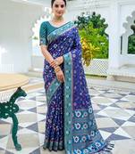 royal blue & teal blue pochampally soft saree for women | festive traditional wear
