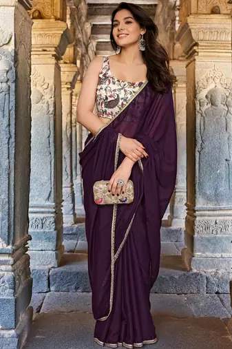 Purple mirror work embellished saree