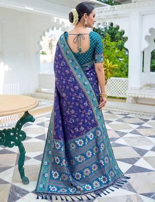 royal blue & teal blue pochampally soft saree for women | festive traditional wear 2