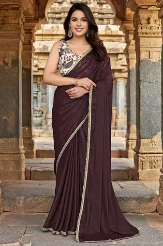 Brown embellished saree