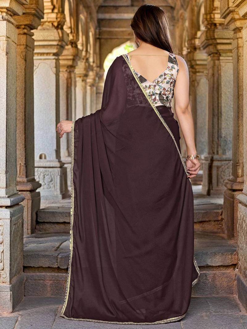 Brown embellished saree