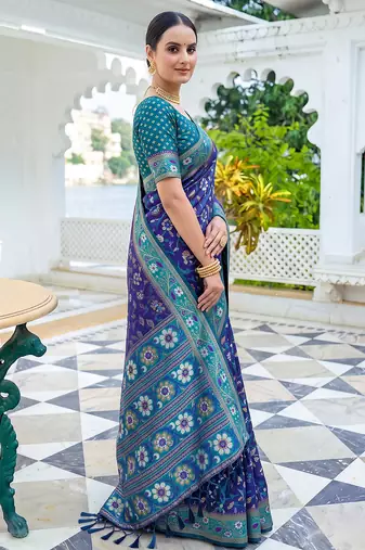 royal blue & teal blue pochampally soft saree for women | festive traditional wear