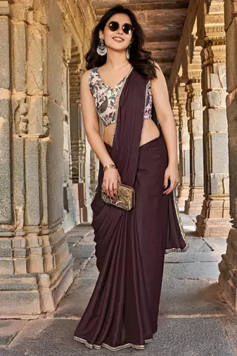 Brown embellished saree