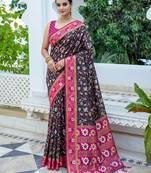black & rani pink pochampally soft saree for women | festive wedding traditional wear
